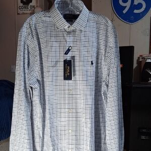 Polo by Ralph Lauren Men's White and Blue Plaid Shirt